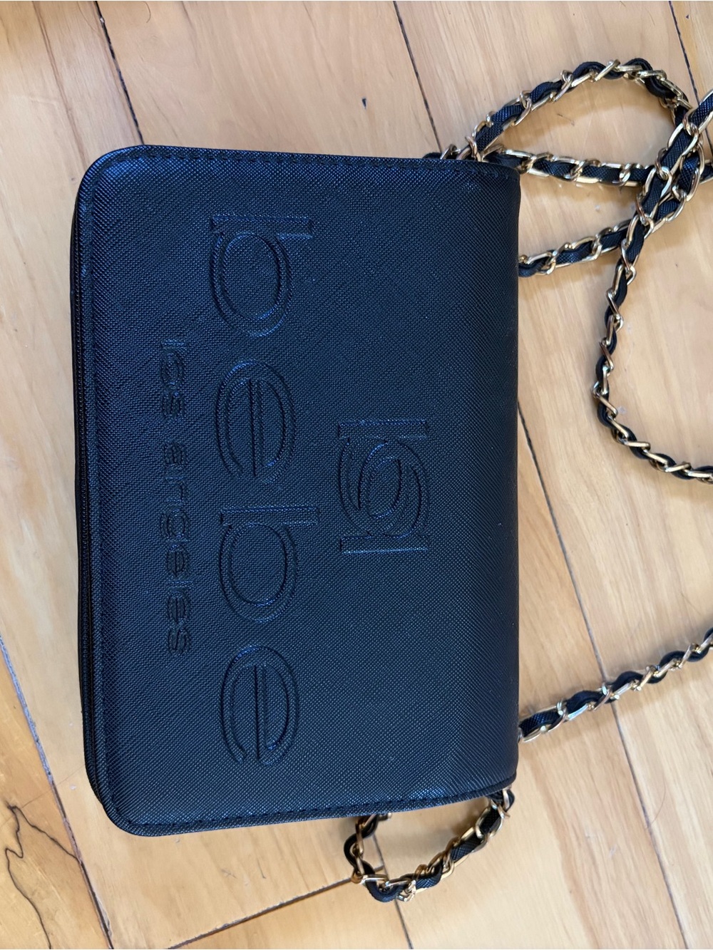 bebe Black Crossbody Wallet with Gold Chain